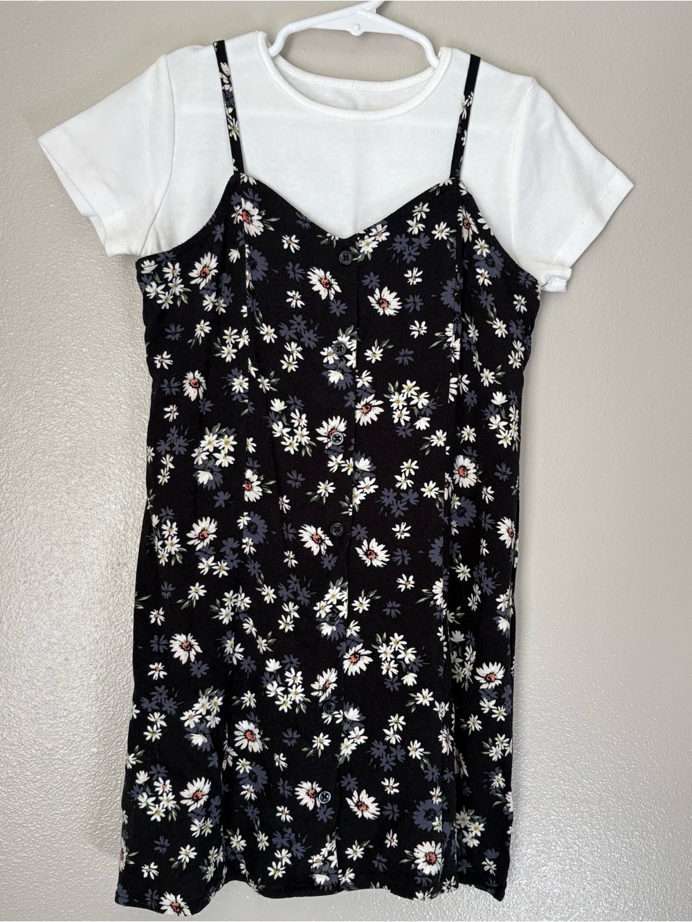 Black Floral 2 Piece Cami Dress with White Tee